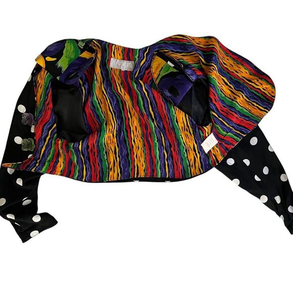 Vintage 80s Set Medium Blazer Pant Set Polka Dot Medium Rainbow Jacket Boho USA - Picture 9 of 16